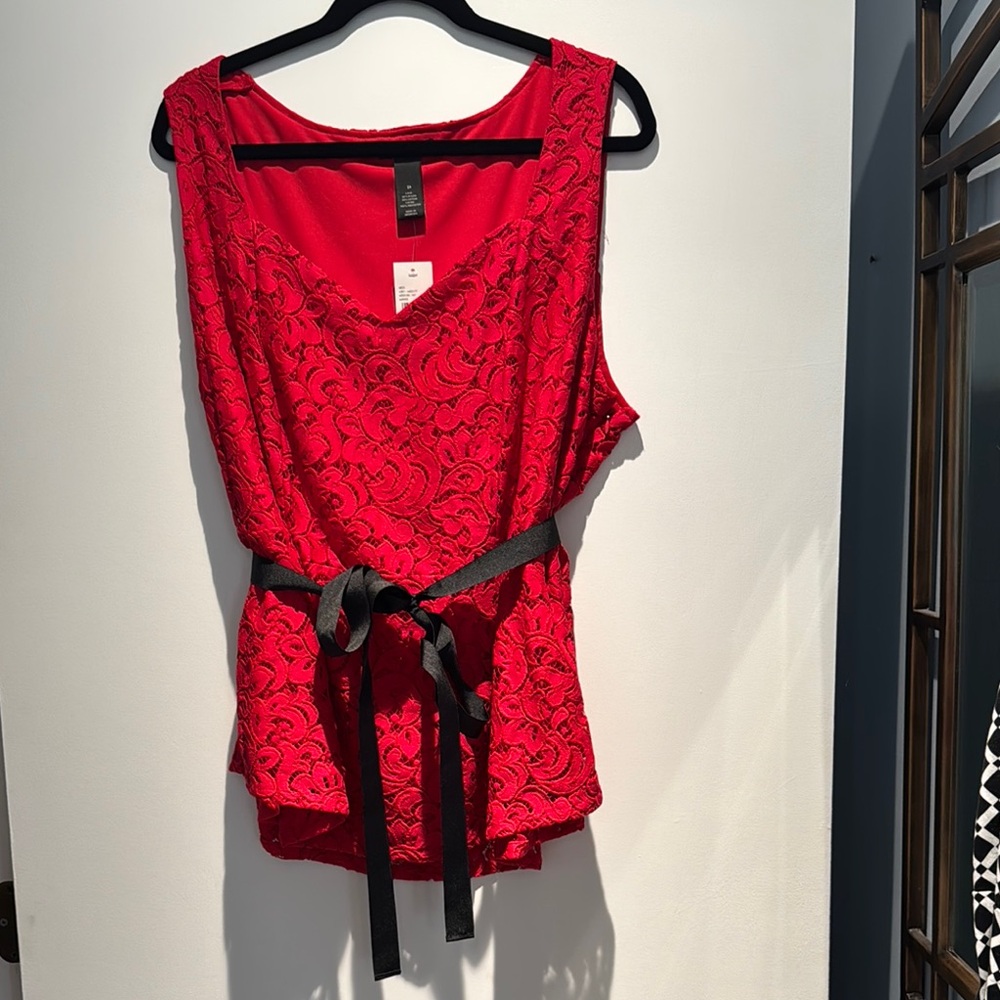 Lane Bryant Red Embellished Tank Top with Tie Front